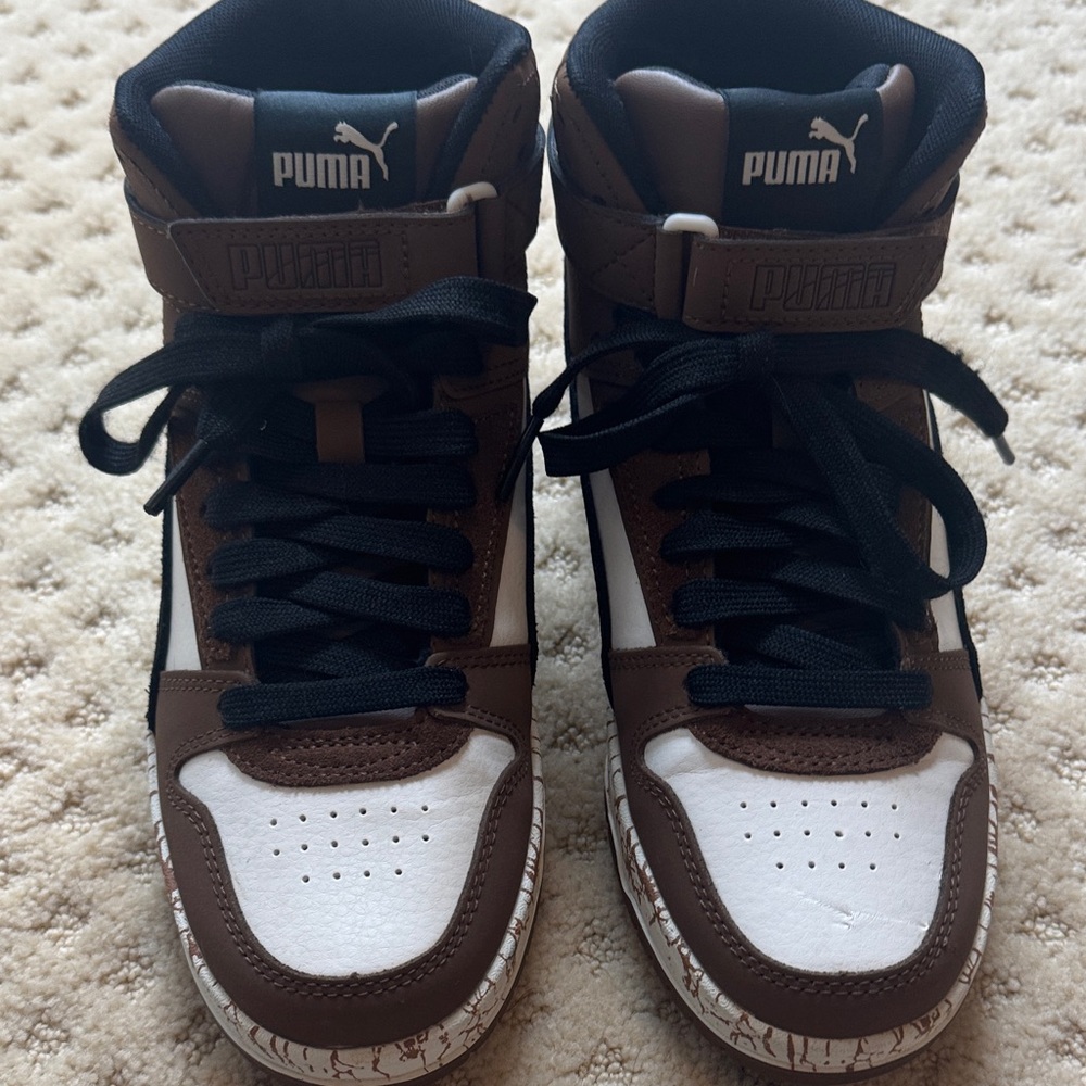 Puma Kids Brown and White High-Top Sneakers